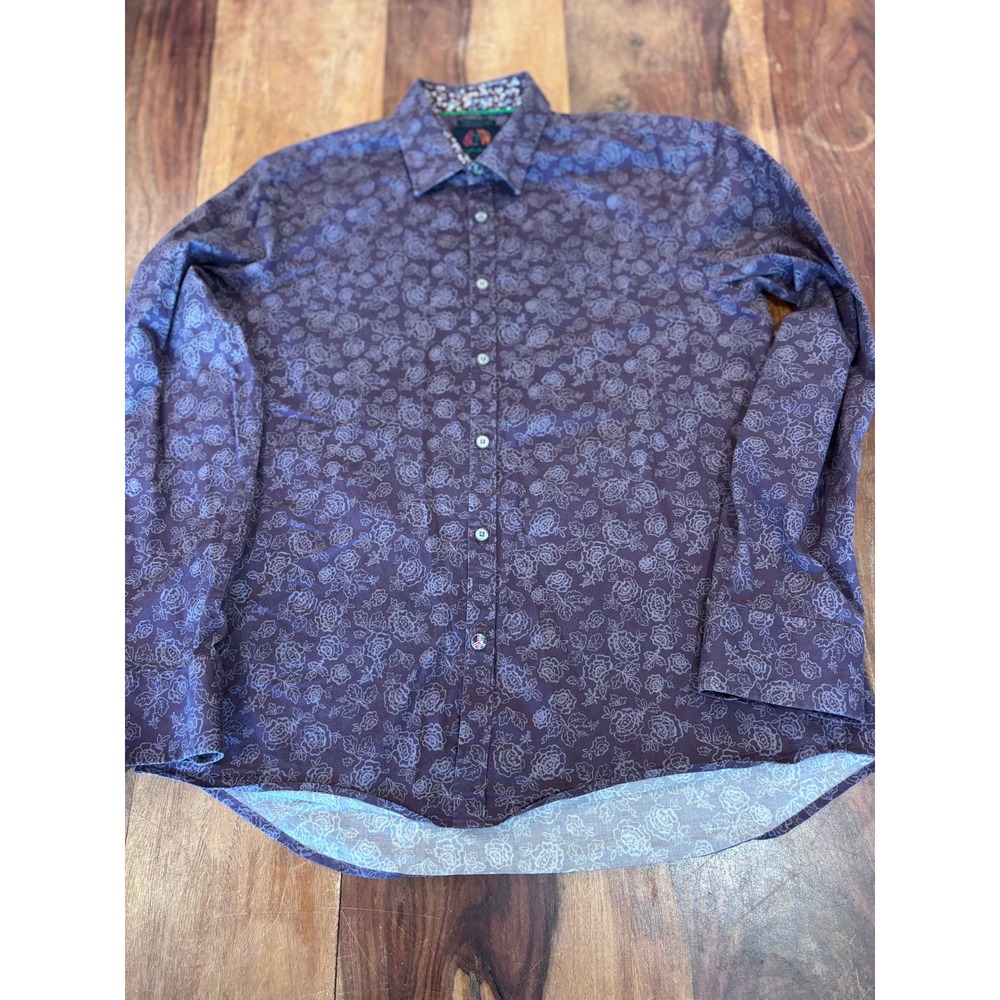 John Lennon button up shirt mens L purple floral rose stretch long sleeve